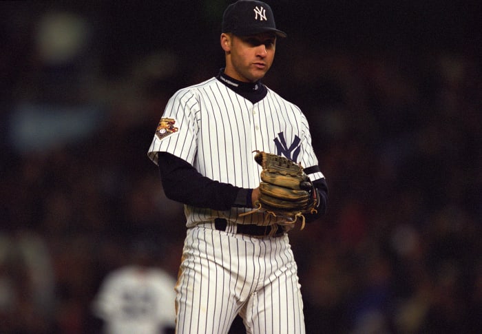 New York Yankees infielder Derek Jeter looks on during a game.